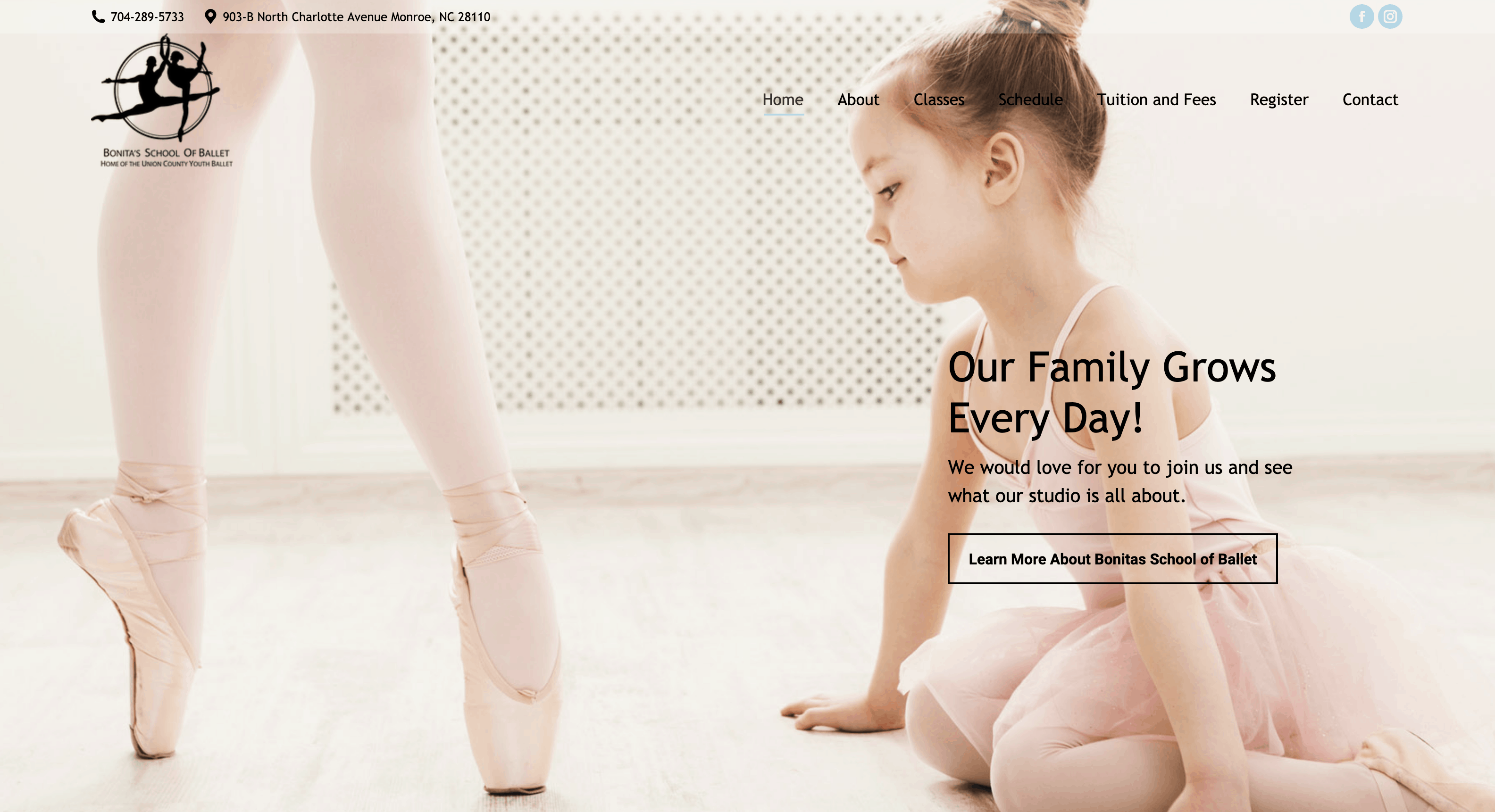 Bonita's school of ballet WordPress website design services