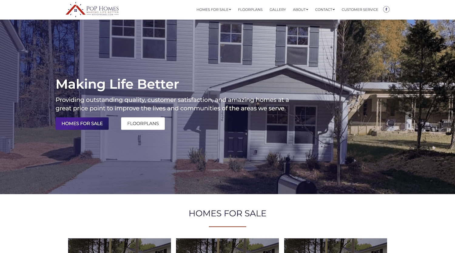 pop homes website design services
