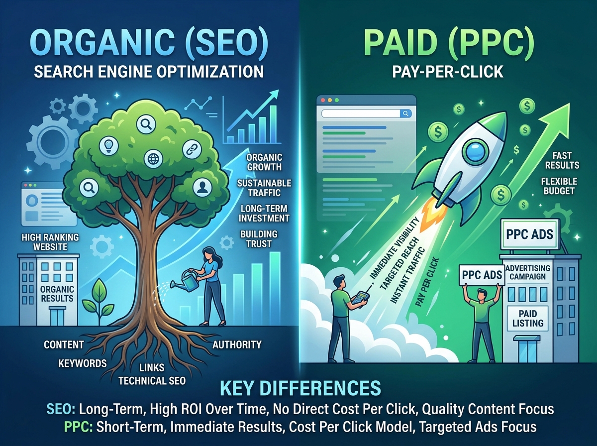 what is the difference between seo and ppc